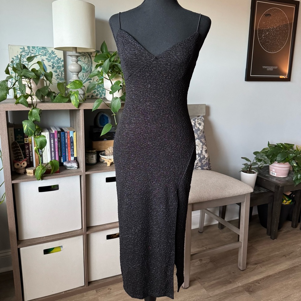 Black Glitter Midi Dress